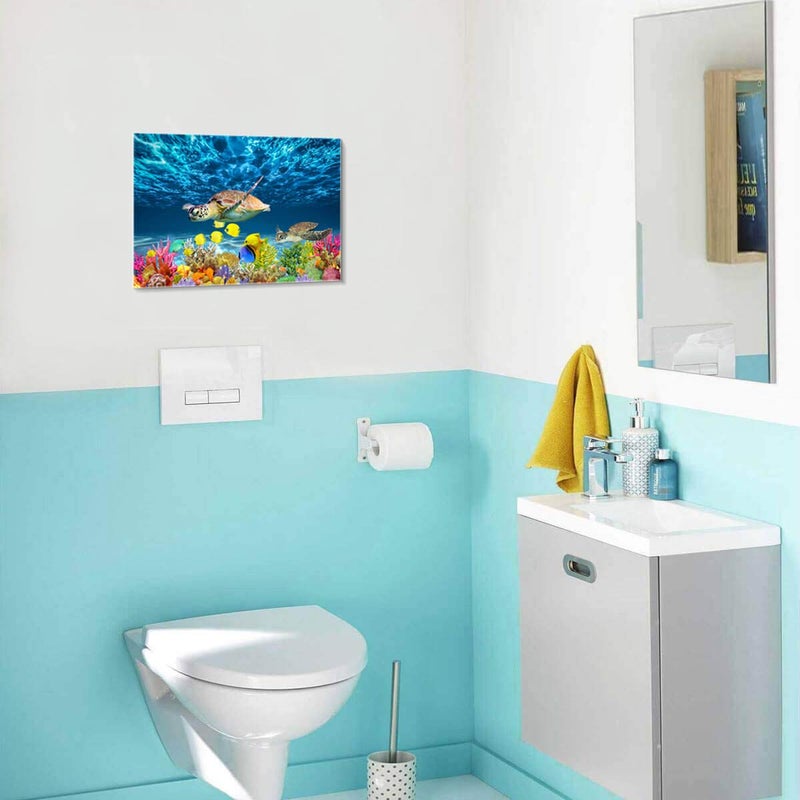 CGXART Bathroom Canvas Wall Art Kitchen Wall Decoration Modern Sea Turtle Wall Decor for Dining Room Colorful Fish Coral Beach Theme Pictures 12x16 Inch - Image 5